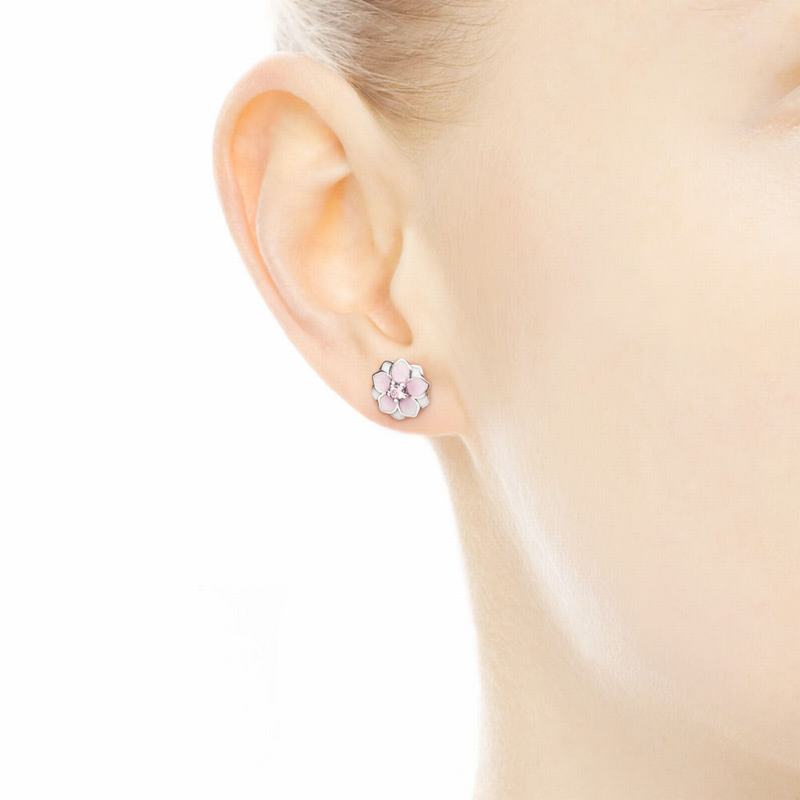 Pandora Pink Magnolia Flower Stud Earrings Silver Egypt WX8630451